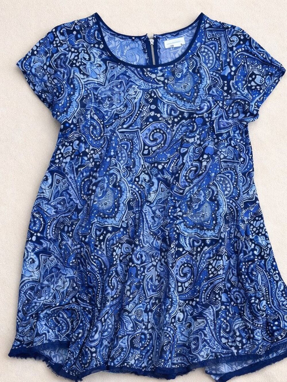 Blue Paisley Print Dress Short Sleeve Flowy Fit Boho Chic Whimsigoth Cottagecore